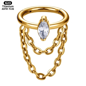 Piercing a Cerchio G23 in Titanio 16G con Catena per Cartilagine, Helix, Daith, Conch, Septum, Clicker, Orecchini, Gioielli Moda per il Corpo - Product Image 1
