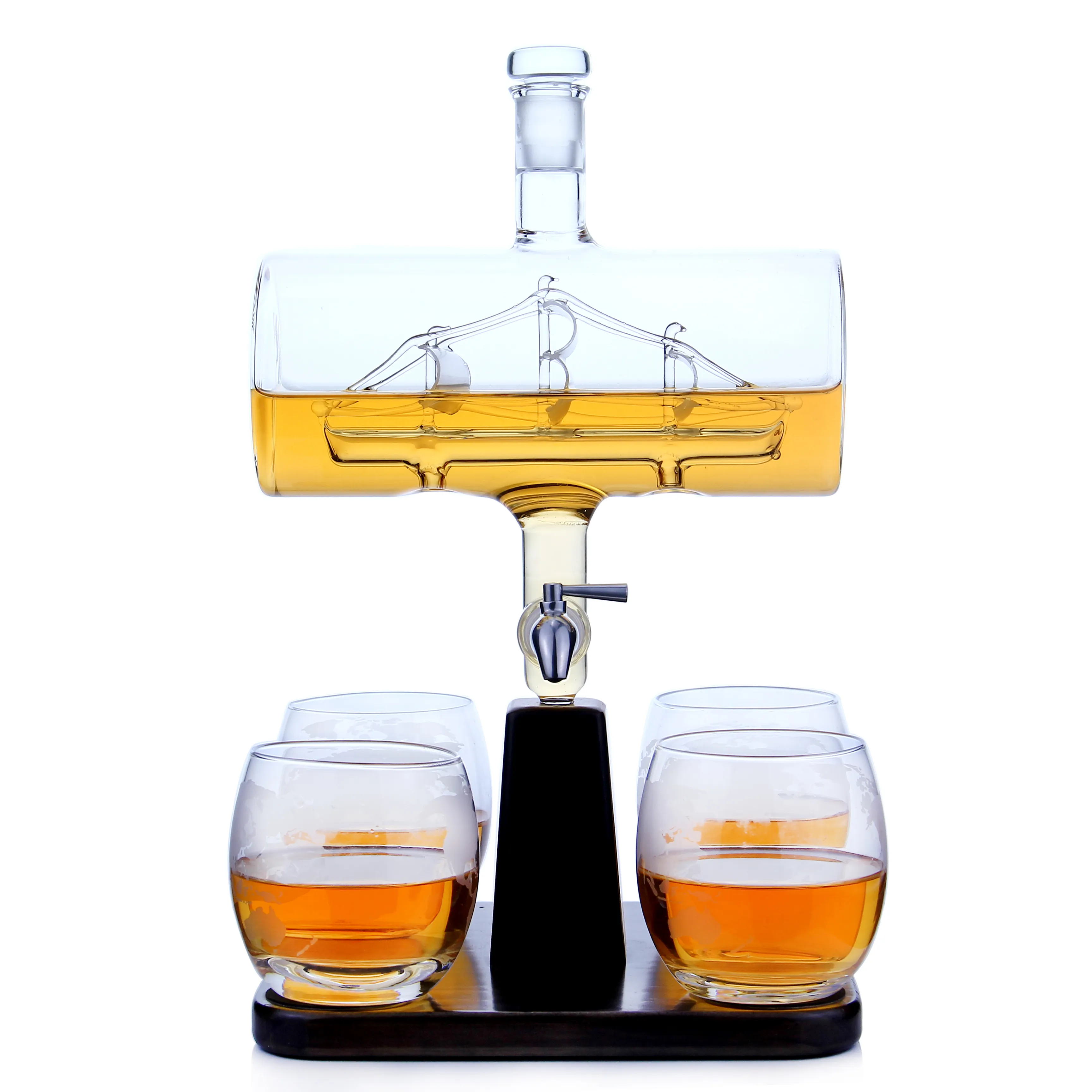 Cadeau Grappig Uniek Glas Wijn Nieuwigheid Whisky Vat Karaf Set Met 4 Glazen