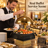 Groothandel 8L RVS ronde chafing dish met hangende deksel, voedselwarmer voor hotelbuffet, bruiloft, catering