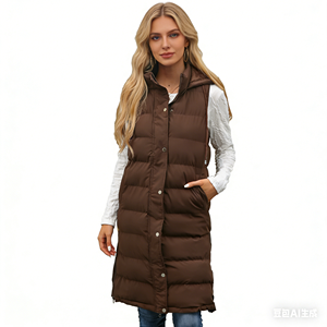 Gilet d'extérieur long <span class=keywords><strong>avec</strong></span> capuche, veste matelassée pour femme, veste <span class=keywords><strong>sans</strong></span> manches, <span class=keywords><strong>pull</strong></span> léger d'hiver - Product Image 3