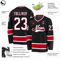 Maillot de hockey sur glace personnalisé avec broderie 3D, impression HD, logo et nom d'équipe sur patchs en sergé 100 % polyester