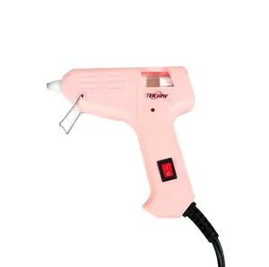 Pistola de cola quente para artesanato, pistola de cola quente rosa de 20w com interruptor de energia de alta qualidade para uso em artesanato e diy com varas de cola de 7mm