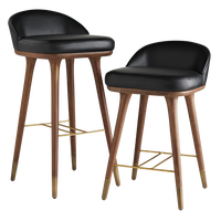 Tabouret de bar moderne du milieu du siècle en cuir PU avec pieds en bois de noyer et repose-pieds en laiton pour restaurants et hôtels