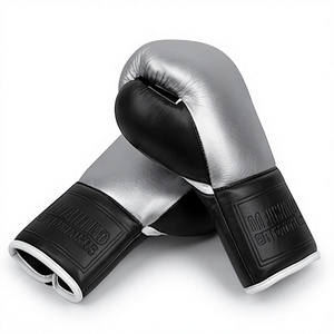 Guantes de Boxeo Profesionales 100% Cuero Original de Alta Calidad Negros y Grises con Cordones - Product Image 4