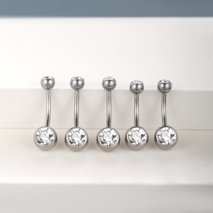 Nhẫn rốn titan G23 14G, trang sức xỏ khuyên rốn, ren trong, hai viên pha lê trắng - Product Image 3