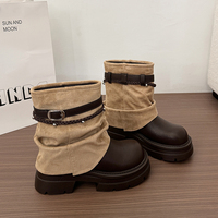 Bottines à plateforme pour femmes, style slouchy, semelle épaisse, boucle, sangle tressée, style western, 2 couleurs