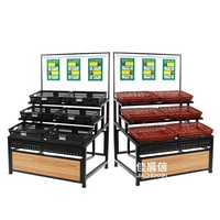Supermarkt Houten Fruit En Groente Produceren Display Rek Planken/Fruit Bak/Fruit Custom Ontwerp Groenteplanken Met Spray Systeem