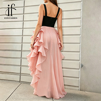 Robe de soirée élégante en mousseline de soie à volants étagés, motif floral 3D, sans bretelles, noire et rose, coupe trapèze, pour mariage, cérémonie ou bal de promo