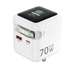 Cargador de pared retráctil rápido de calidad mayorista, cable de cargador de teléfono USB-C, tipo C a PD, cargador GAN de 70W - Product Image 6