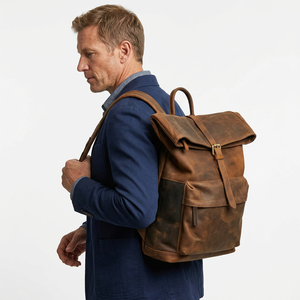 WRIZA Vintage <b>Canvas</b> Genuine Leather Backpack Zipper Closure Lightweight Durable Wholesale Custom Business Travel 20-39L - Product Image 3