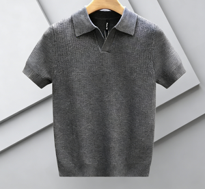 <b>Men's</b> Summer New Knitted Lyocell Scissor Collar Short-Sleeve Knitted Shirt Cool Wrinkle-Resistant T-Shirt - Product Image 6