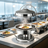 Réchaud à alcool en acier inoxydable FLEY avec couvercle suspendu et plat rond pour buffet d'hôtel, traiteur, événements de mariage