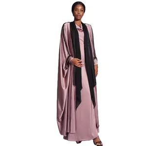 ठोस साटन बड़े बल्ले आस्तीन कार्डिगन फीता कंधे आस्तीन ढीला ओवरले दुबई abaya ब्रिटेन इस्लामी कपड़े abaya friperie
