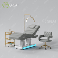 Table de massage électrique chauffante pour salon de beauté, 3 moteurs, lit de spa facial électrique blanc avec lumières LED