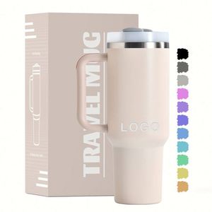 Gobelet isotherme personnalisé de 40 oz en acier inoxydable à double paroi, tasse à café isolée sous vide de 40 oz, tasse de voyage pour voiture avec poignée et couvercle à paille - Product Image 1