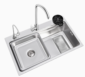 Évier de cuisine en acier inoxydable à cuve unique, à encastrer, avec égouttoir - Product Image 2