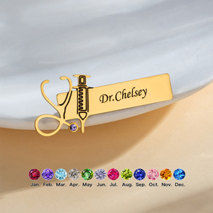 Broche de estetoscopio dental de marca con pedido mínimo de una unidad, personalizado <span class=keywords><strong>DIY</strong></span> con letras en inglés grabadas, nombre, chapado en acero inoxidable - Product Image 6