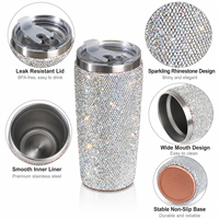 Gobelet à café isotherme de luxe en acier inoxydable à double paroi de 16 oz avec couvercle, orné de strass étincelants, idéal pour la fête des Mères