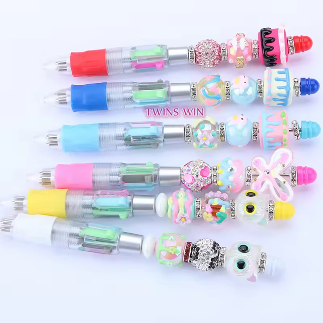 New Arrival Design Classic Four-Color Beaded Pen Kids Fun Novelty DIY Cartoon Cute Style Ball Ballpoint Pen