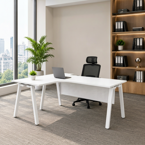 L Shape Modern <b>Office</b> Desk with Metal Legs for Home & Commercial Use White Stable Structure - Product Image 1