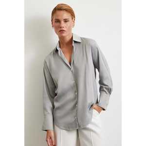 Chemise à motif diagonal gris pour femme en popeline, manches classiques, haut simple pour tous les jours - Product Image 6