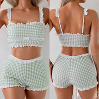 Produsen kualitas tinggi bergaya pakaian renang pantai cetak desain Halter leher Set Bikini wanita kustom dua potong Gingham baju renang