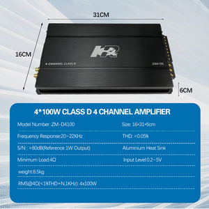 Amplificatore per Auto Zeming D4100 a 4 Canali ad Alta Potenza 4*100W Classe D per Sistema Audio con Altoparlanti per Auto - Product Image 2