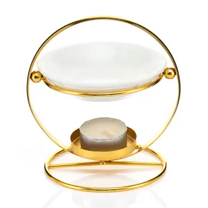 مخصص بالجملة ديكور منزلي للرفاهية الذهب معدن زيت طبيعي شمعة الشمع مبخرة مع علبة بيضاء