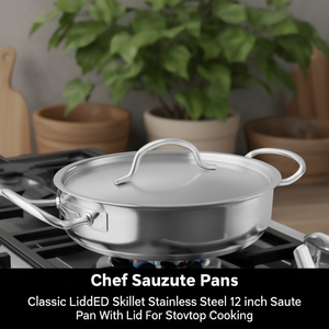 Padella Chef Classic con coperchio in acciaio inox da 12 pollici per cucinare sul fornello - Product Image 3
