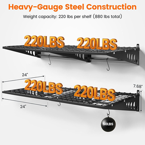 JH-Mech Lot de 4 <span class=keywords><strong>étagère</strong></span>s de rangement pour garage <span class=keywords><strong>à</strong></span> usage intensif de 2x2 pieds, <span class=keywords><strong>étagère</strong></span>s en métal de 24x24 pouces, <span class=keywords><strong>étagère</strong></span>s de rangement murales noires pour garage - Product Image 3
