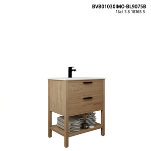 Bathroom <b>Vanity</b> 30 Inch Plywood 2 Drawers Modern Minimalist Floor Standing Ceramic Basin Light Finish - Product Image 1