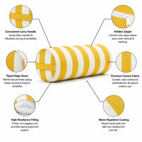 Coussin d'extérieur à bords rayés jaune et blanc, avec fermeture éclair dissimulée, poignée de transport, haute résilience, anti-affaissement