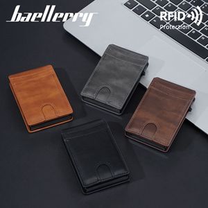 Baelberry Men's Slim PU Card Holder RFID Protection <b>Wallet</b> Business <b>Metal</b> Clip Solid Color Mini Compact Design - Product Image 2