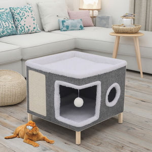 Moderne Doppelschichtige Katzenhöhle Bequemes Faltbares Stabiles Quadratisches Neues Winter-Katzenhaus für Innen - Product Image 5