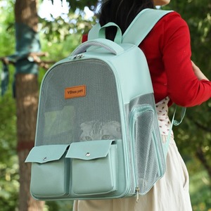 YBue pet Pet <b>Backpack</b> Large Capacity Breathable Lightweight Portable For <b>Cats</b> Travel Outdoor Use Blue Green Off White - Product Image 1