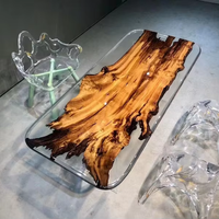 Table en bois époxy transparent de haute qualité en gros meubles de salle à manger d'art de résine pour hôtels et fermes en bois massif
