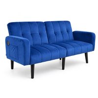 Canapé-lit pliable 2 places avec ports USB et poches, multifonctionnel moderne, 3 positions inclinables pour chambres, appartements et petits espaces