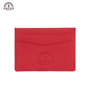 Porte-cartes de visite Zenos en cuir véritable sur mesure, motif galet rouge, blocage RFID, multifonctionnel pour cartes de crédit - Product Image 1