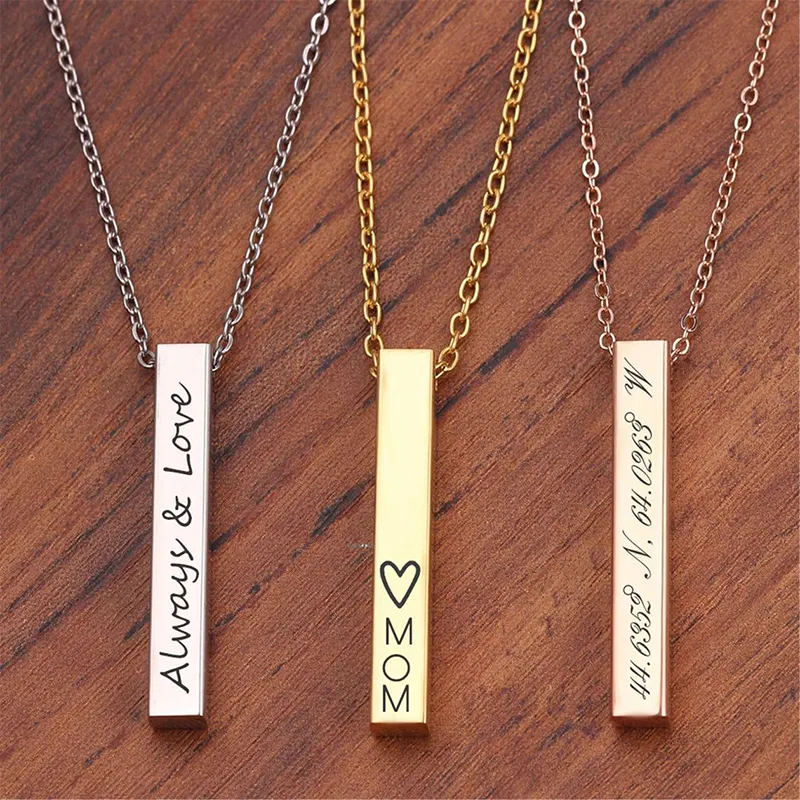 wholesale personalized custom encouragement words names blank gold bar necklace women men jewelry gifts for him