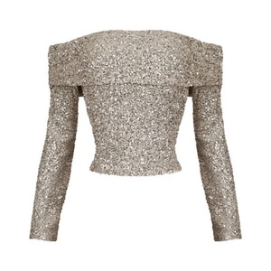 Top de Lentejuelas con Hombros Descubiertos Personalizado OEM 2025, Blusa Brillante de Manga Larga para Mujer - Product Image 3