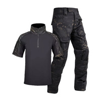 Ensemble uniforme tactique camouflage respirant et durable pour homme, comprenant un t-shirt à manches courtes et un pantalon en toile imperméable vert olive