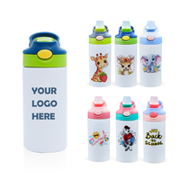 Topjlh Vente en gros Bouteille isotherme personnalisée 12oz pour enfants en acier inoxydable avec paille en silicone, impression de logo photo personnalisée en gros