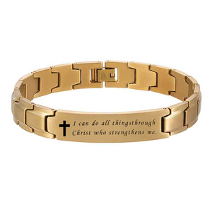 Pulsera de Acero Inoxidable de 12 mm, Dos Tonos, con Cruz Grabada con Láser, Joyería Unisex para Regalo - Product Image 4