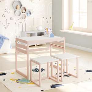 Pink Toddler Drawing Table and Chair Set Kids Activity Study <strong>Desk</strong> With Two Stools for Playroom Bedroom - Product Image 4