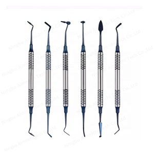 Set 6 Spatula Gigi Komposit Baja Tahan Karat Biru untuk Penambalan Gigi, Spatula Manual Titanium Kuning, Instrumen Spatula - Product Image 4