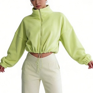 Sudadera casual de moda para mujer con cremallera, cuello alto y cintura con cordón, de forro polar - Product Image 4