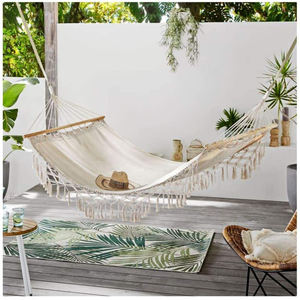 Garden Beach Leisure <span class=keywords><strong>Hamac</strong></span> en <span class=keywords><strong>toile</strong></span> <span class=keywords><strong>Hamac</strong></span> d'extérieur <span class=keywords><strong>avec</strong></span> glands et <span class=keywords><strong>barre</strong></span> en bois - Product Image 5