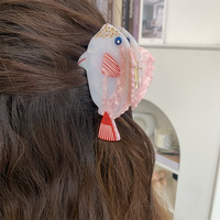 Pince à cheveux personnalisable SY, série Vie Marine, motif Poissons enlacés, 9,5 cm, en acétate, pour cheveux épais, usage quotidien, pour femmes
