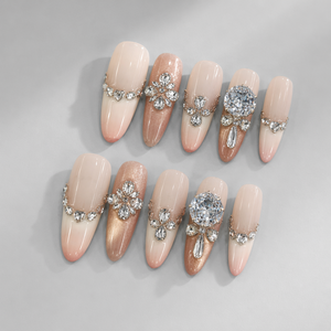Faux ongles de luxe à presser avec strass, forme amande et stiletto, couvrance totale, dégradé, 10 pièces pour fêtes et mariages - Product Image 6