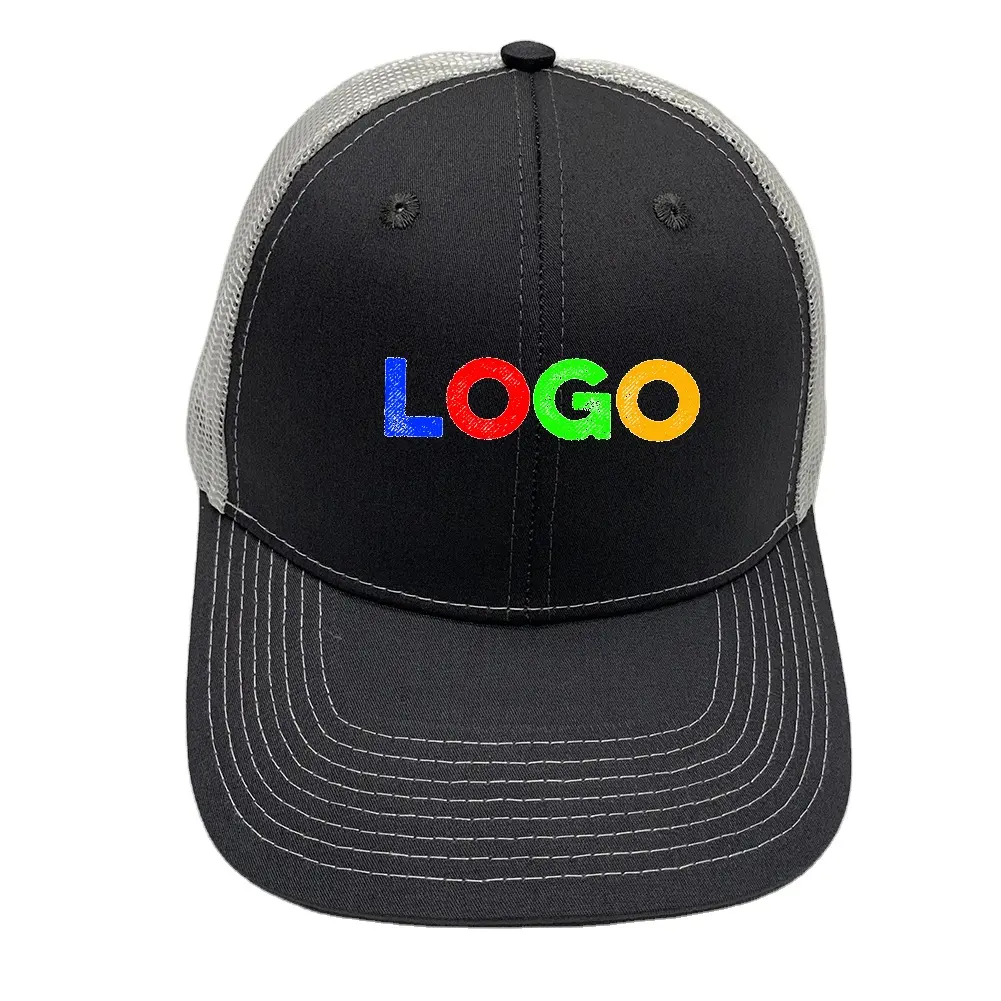 Chapéu de bordado 3d, logotipo de malha com 5 painéis de alta qualidade para caminhão, gorros com dois tons de algodão, venda no atacado